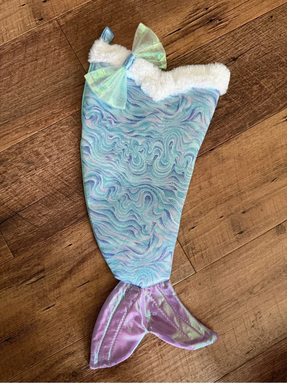 Iridescent Mermaid Stocking with Bow - Pastel Blue & Purple - Picture 2 of 6